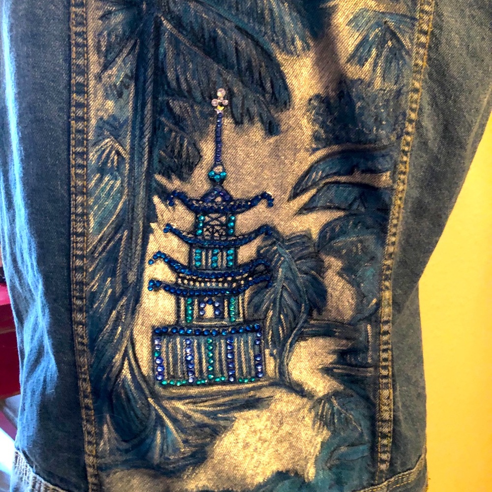 Hand painted Chinoiserie denim jacket